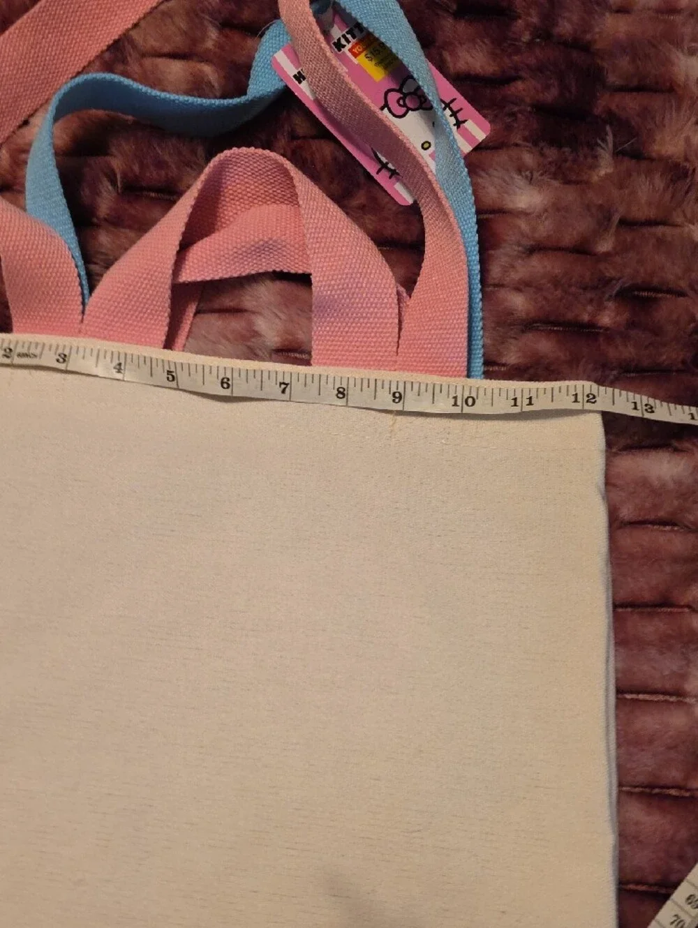 Hello Kitty Cream Tote with Pink & Blue Handles Nwt